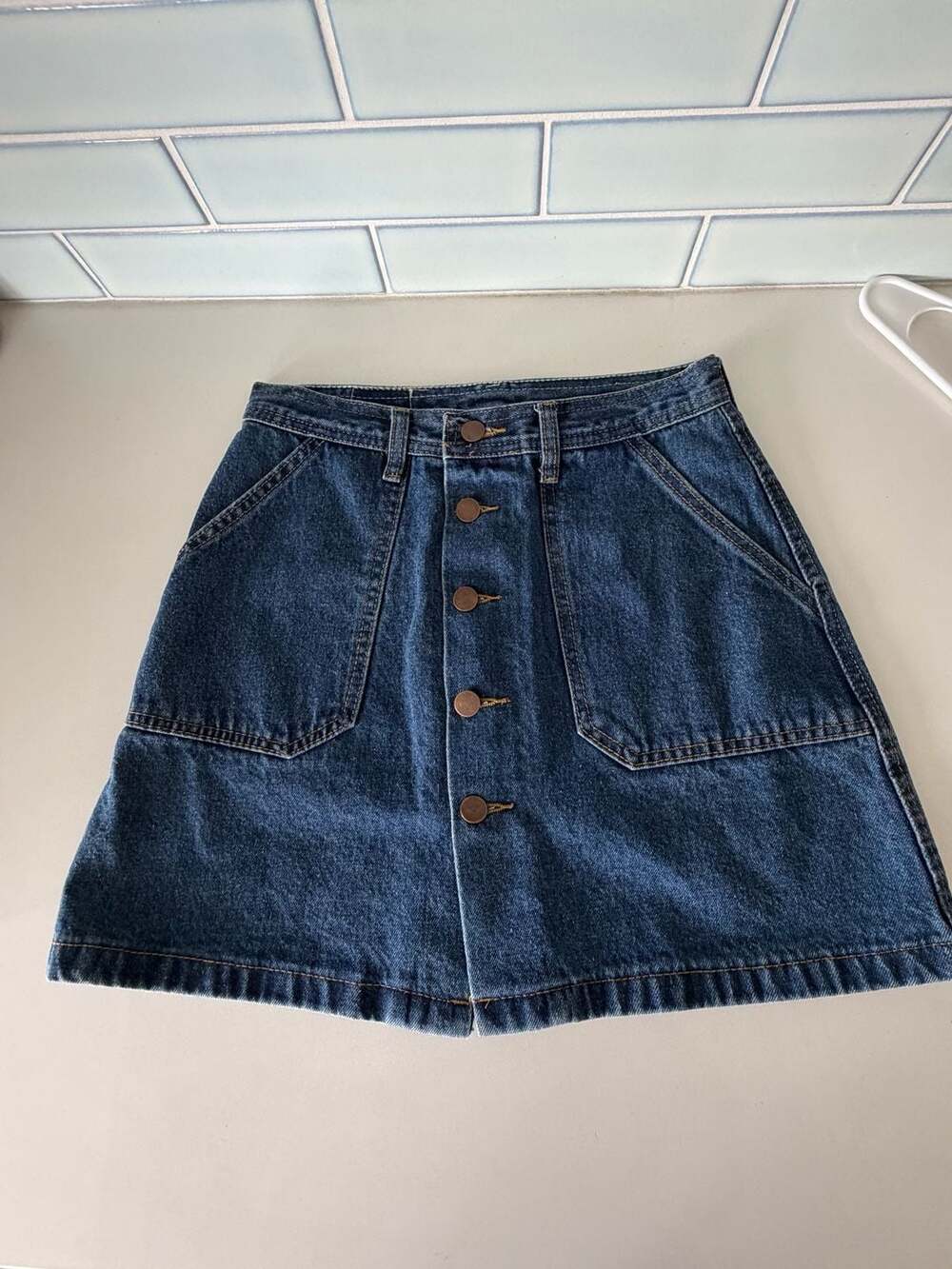 Button-Front Denim Mini Skirt Size S